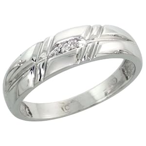14k White Gold Ladies' Diamond Band, w/ 0.02 Carat Brilliant Cut Diamonds, 7/32 in. (5.5mm) wide, Size 7.5