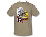 Superman Off The Rails Adult S/S T-shirt in Sand by DC Comics
