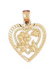 Dazzlers Solid 14k Gold Flower in Heart Charm Pendant Available in three colors from jewelsberry (weights: 1.3 grams only)