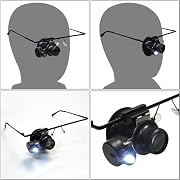 LEDライト付眼鏡型ヘッドルーペ 倍率5倍！（メガネ型拡大鏡）宝石鑑定や時計修理などにも