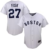 Majestic Boston Red Sox #27 Carlton Fisk Grey Throwback Replica Jersey