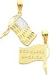 14K Gold Diamond Cut Reversible God Bless America Flag Pendant