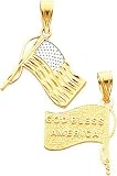 14K Gold Diamond-Cut Reversible American Flag Pendant