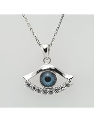 Silver Evil Eye & Cz Pendant and 18" Silver Chain