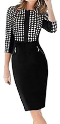 Sexy V-neck Sheath Polyester/Rayon/Spandex Elbow Length Sleeves Vintage Cocktail Houndstooth Print Party Dress/Tunic 