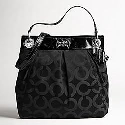 Coach Signature Madision Op Art Large Hippie Shoulder Bag Tote Black