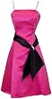 50's Style Satin Prom Gown Holiday Party Cocktail Bridesmaid Dress with Black Sash