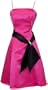 50's Style Satin Prom Gown Holiday Party Cocktail Bridesmaid Dress with Black Sash, XL, Fuchsia