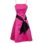 50's Style Satin Prom Gown Holiday Party Cocktail Bridesmaid Dress with Black Sash