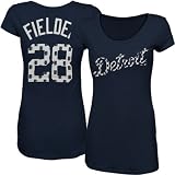 MLB Majestic Threads Prince Fielder Detroit Tigers #28 Ladies Name & Number Premium T-Shirt - Navy Blue (Small)