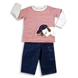Austin and Ashley - Infant Boys Long Sleeve Denim Pant Set, Red, Cream, Blue