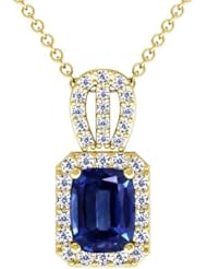 14K Yellow Gold Cushion Cut Blue Sapphire And Round Diamond Pendant (GIA Certificate)