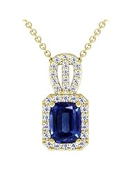 18K Yellow Gold Cushion Cut Blue Sapphire And Round Diamond Pendant (GIA Certificate)