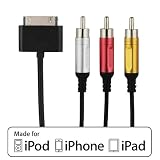 EVOPower Composite Audio / Video AV TV RCA Cable For Apple iPod Touch iTouch 4G 3G 2G 1G / 4th 3rd 2nd 1st Generation (Made for iPod iPhone iPad / Licensed by Apple)