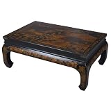 Handmade Oriental Furniture - 44" Antique Style Black Leather Heirloom Mandarin Coffee Table