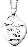 Sterling Silver "Grandmothers Make Life A Little Sweeter" Heart Pendant Necklace , 18"