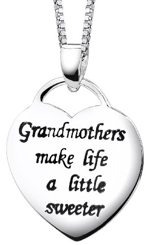 Sterling Silver “Grandmothers Make Life A Little Sweeter” Heart Pendant, 18″