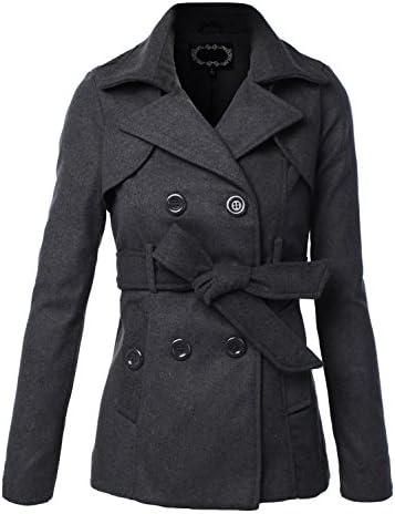 LE3NO Womens Classic Double Breasted Trench Pea Coat Jacket with Pockets
