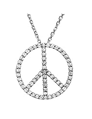 1/3 Carat Diamond Peace Sign Necklace in 14 Karat White Gold