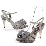 Produkt-Bild: Damen High Heels Sandalette, Plateau, Strass und Perlen, grau