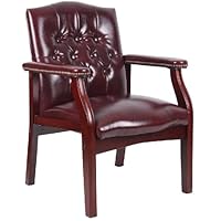 Traditional Guest Chair Oxblood Vinyl/Mahogany Frame