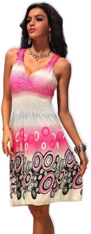 Xueyi Women's Floral Printed Casual Summer Beach Dress Flower3 Size M Pink