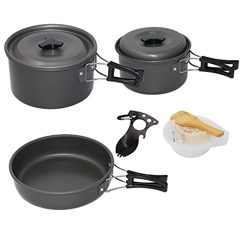Startostar 13pcs Camping Cookware with 2 Pot and 1 Pan for 3-4 People Lightweight, Compact, Durable Cooking Equipment Bonus Spork and Mesh Bag (In Gift Box)