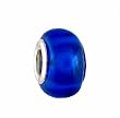Pandora Style Charm Bead (Z460) - Glass (14mm x 9mm) (fits Troll too) ~ Blue with Light Blue Stripes and Circles