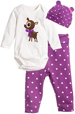 Baby Boys Girls Kids Newborn 3 Pieces Bodysuit, Cap, and Pant Set (0-6 months, Purple)
