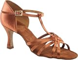 242 Antigua Ladies' Sandal with a 3 Flared Heel in Tan Satin (Regular Fit)