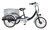 ELECTRIC ADULT TRICYCLE WITH LARGE BASKET AND PEDAL ASSIST 15 MPH, 20 MILE RANGE BETWEEN CHARGES, 250 WATT MOTOR, EASY TO RIDE AND PRACTICAL GreenTecScooters