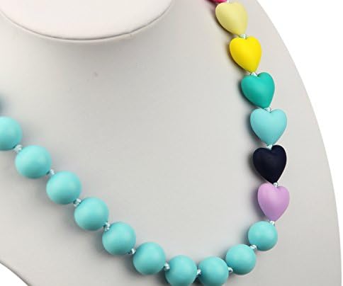 Deeyee Rainbow Heart Baby Teething Nursing Necklace Jewelry - BPA Free and FDA Approved - Blue