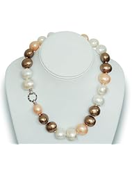 18" Baroque Shell Pearl 18mm With Black Diamond And White Topaz Silver Necklace