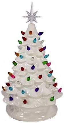 Tabletop Ceramic Lighted Christmas Tree 7 inch Tall (Multi Bulbs)
