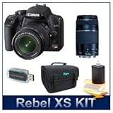 Canon EOS Rebel XS SLR / 1000D 10 Megapixels 2.5 Inch LCD Monitor w/ EF-S 18-55mm IS Lens (Black), Compact Deluxe Gadget Bag, 3pc. Lens Cleaning Kit, Professional Blower - Dust Removal Tool, Hi-Speed SD USB 2.