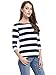 MsBasic Women's 3/4 Sleeve Boat Neck Striped Relax Fit Tee Shirts