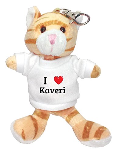 Brown Cat Plush Keychain with I Love Kaveri (first name/surname/nickname)