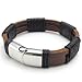 KONOV Mens Surfer Brown Leather Bracelet Stainless Steel Clasp, 12mm - 8