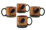 Rooster/Hen Ceramic Pottery Kitchen 4pcs Mug Sets, Coffee Mugs