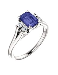18K White Gold 7.00x5.00mm Emerald Cut Tanzanite and Diamond Ring -- LIFETIME WARRANTY
