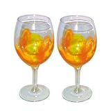 ArtisanStreet's Catawba Wine Glasses Set of 2. Each Goblet Features Abstract Blend of Coral and Sun Yellow. Hand Painted, One of a Kind, Signed by Artisan