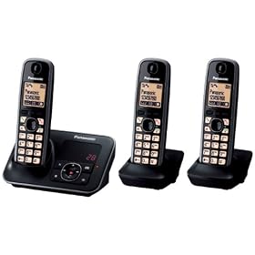Panasonic KX-TG6623EB Triple Digital Cordless Phone Set with Answer Machine - Black