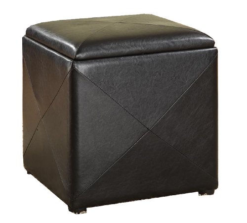 Modus Furniture Upholstered Milano Storage Cube, Black Leatherette