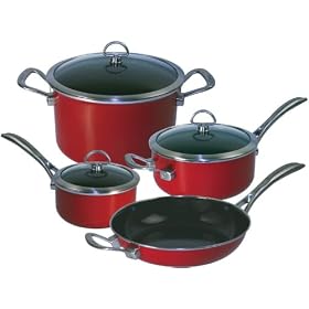 Chantal Copper Fusion 7 Piece Cookware Set, Chili Red