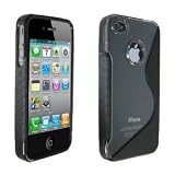 Yousave Accessories TM Black And Clear Designer S-Line Silicone Gel Case Cover + Screen Protector / Cloth For Apple iPhone 4S Siri / iPhone 4 Accessory Pack