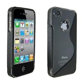 Yousave Accessories TM Black And Clear Designer S-Line Silicone Gel Case Cover + Screen Protector / Cloth For Apple iPhone 4S Siri / iPhone 4 Accessory Pack