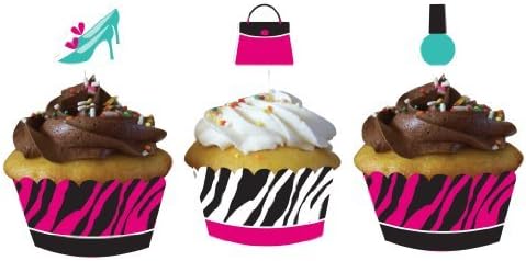 Zebra Boutique Party - Pink &amp; Zebra Print Cupcake Wrappers &amp; Picks x 12