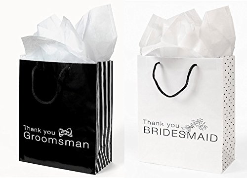 12 thank you gift bags groomsmen & bridesmaid black white wed…