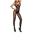 Reignet Women's Sexy Open Crotch Mesh Fishnet Lace Bodystocking Babydoll Lingerie Set Black