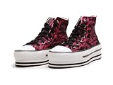 Reneeze C1812A Women's Super Platform High-Top Fashion Sneakers - Black Fuchsia